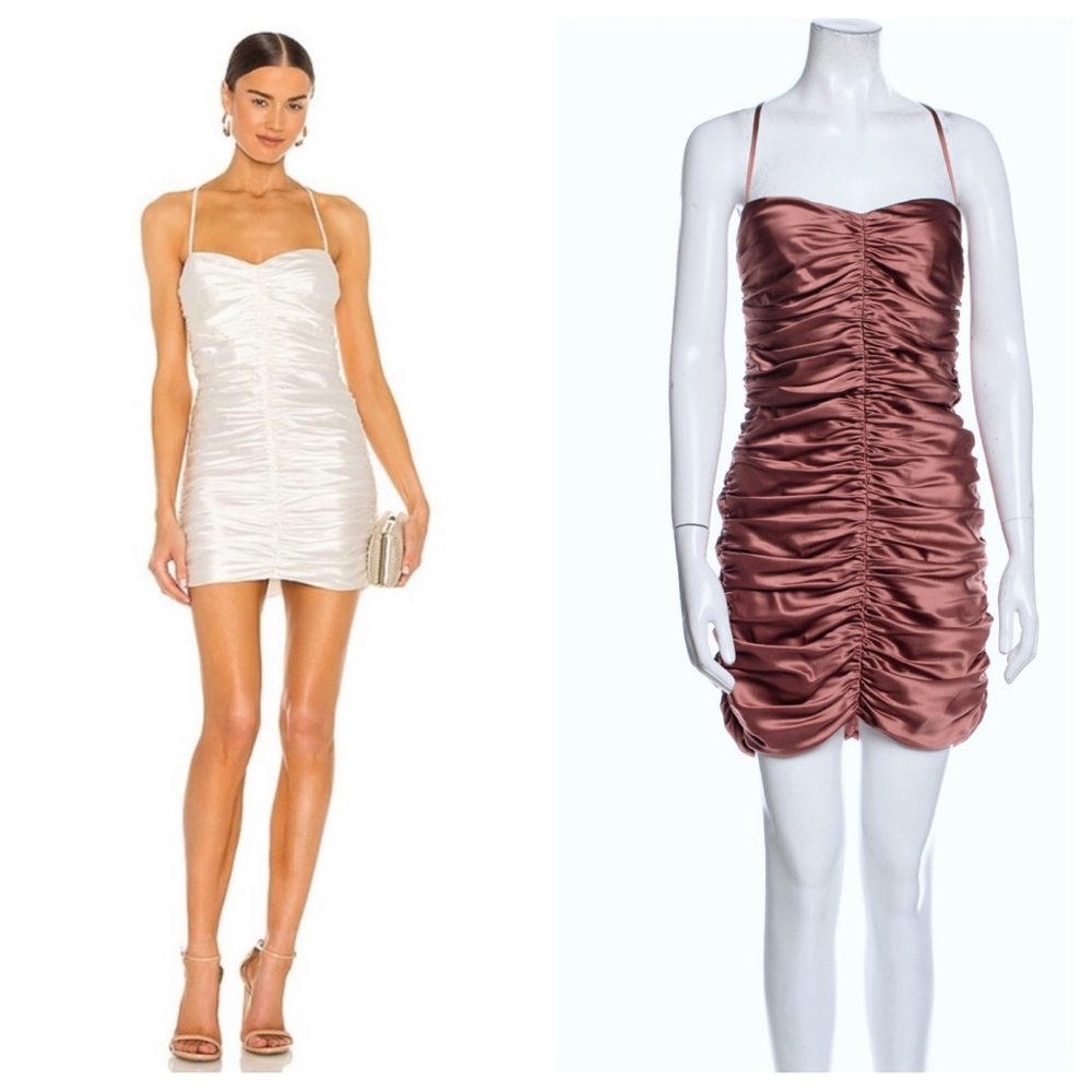 The Sei Strappy Ruched Silk Sleeveless Cocktail Mini Dress in Rose Pink